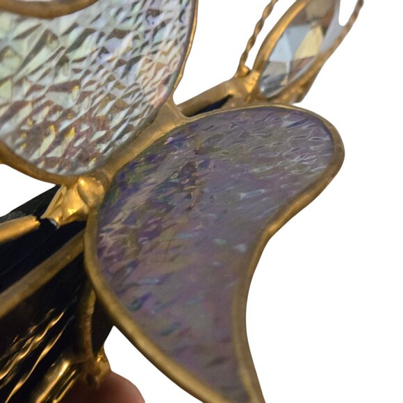 Vintage Stained Glass Angel Figurine AS IS Guitar Music Musician Blue Brown - Picture 5 of 16